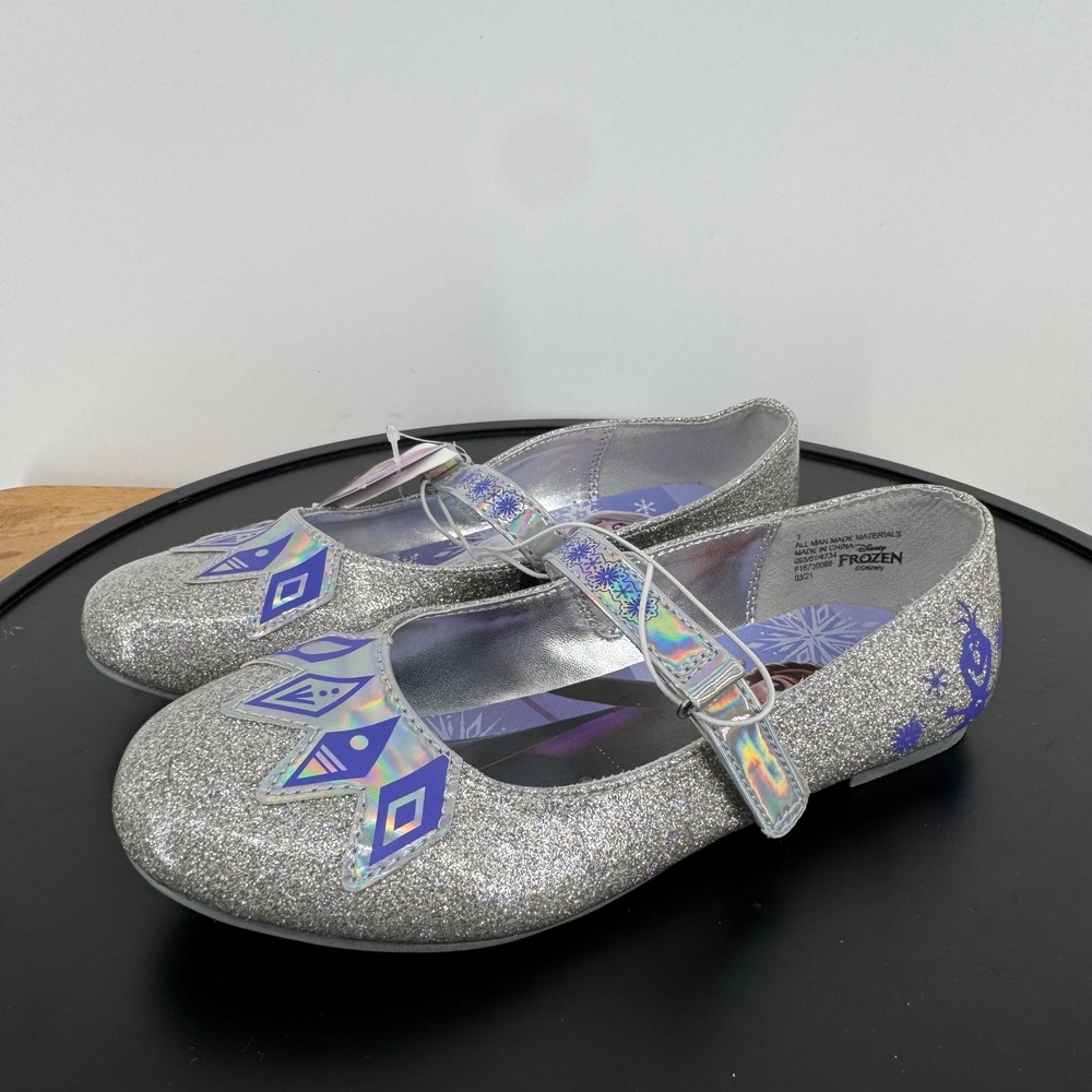 Disney Frozen Elsa Anna Silver Glitter Mary Jane Flats Shoes Girls Size 1 NWT